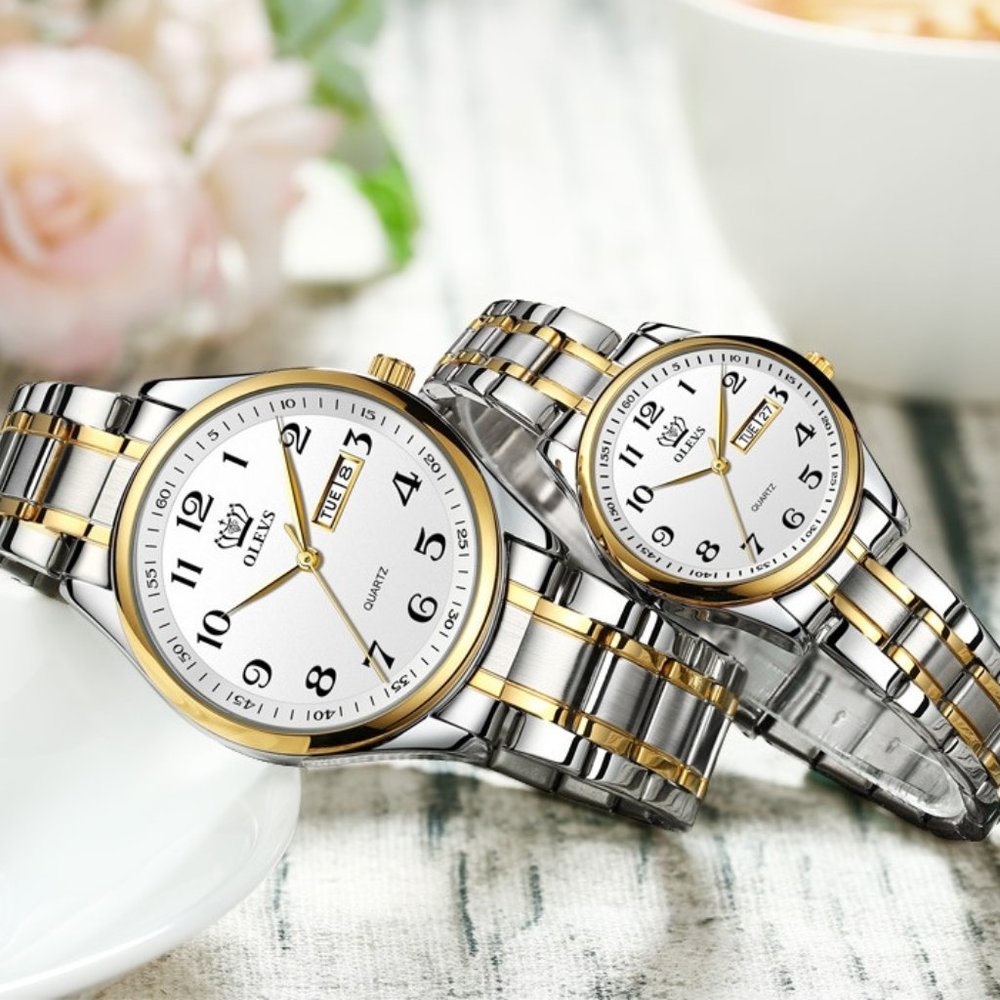 Couple Watches Stainless Steel Waterproof White